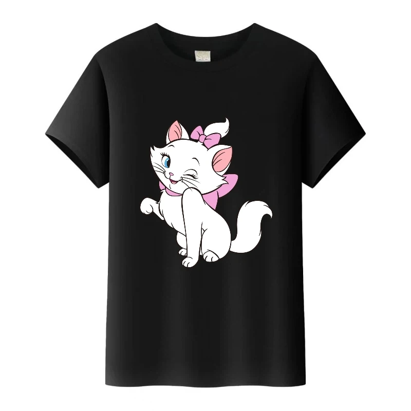 

Повседневная женская футболка с рисунком Disney The AristoCats Marie, футболки с круглым вырезом, детские топы большого размера, блузка для девочек Y2k, семейная футболка в стиле Харадзюку