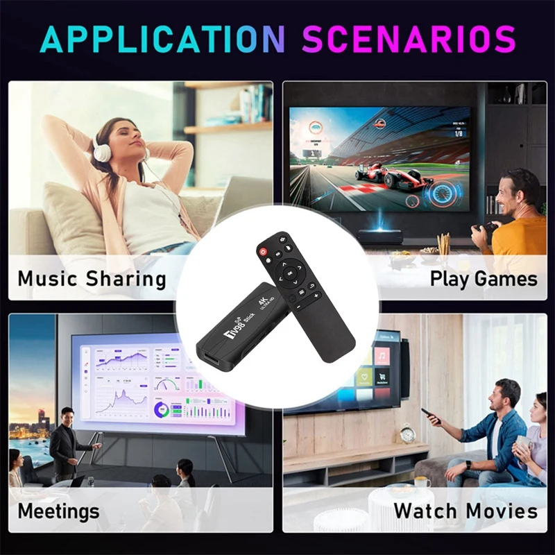 TV98 TV Stick Smart TV Box, 4K, 60Fps, Décodeur, 2G + 16G, Android 12.1, 2.4G, 5G, WiFi, Android, Installation facile, Prise UE