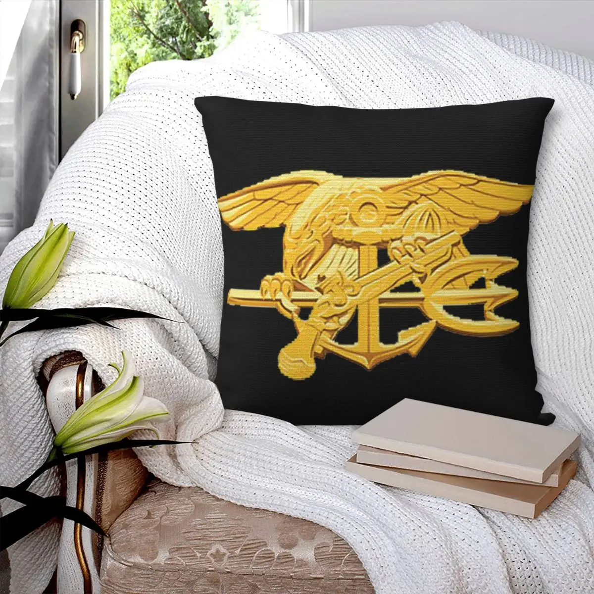 Navy Seals Badge Square Pillowcase Pillow Cover Polyester Cushion Decor Comfort Throw Pillow for Home Bedroom