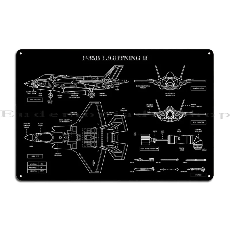 F 35 Lightning Ii White Stencil No Background Metal Plaque Poster Vintage Wall Cave Club Party Pub Print Tin Sign Poster