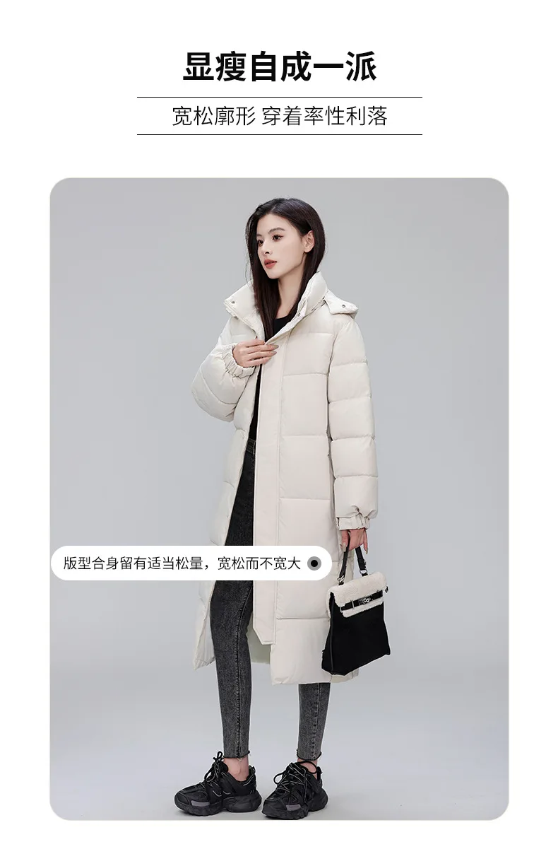 Winter Long Puffer Coat for Women Hooded Quilted Windproof Warm Zip Up Outerwear Russian Cold Weather Snow Jacket Over Knee Cozy