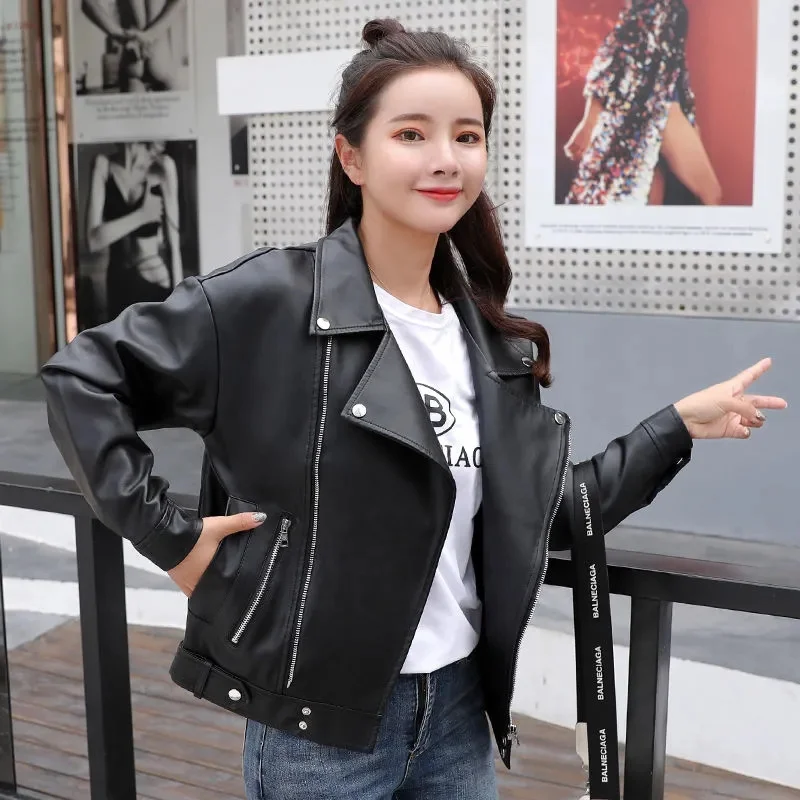 2025 feminino plutônio locomotiva casaco outono senhoras lazer cor sólida jaqueta de couro coreano mangas compridas outwear de couro falso