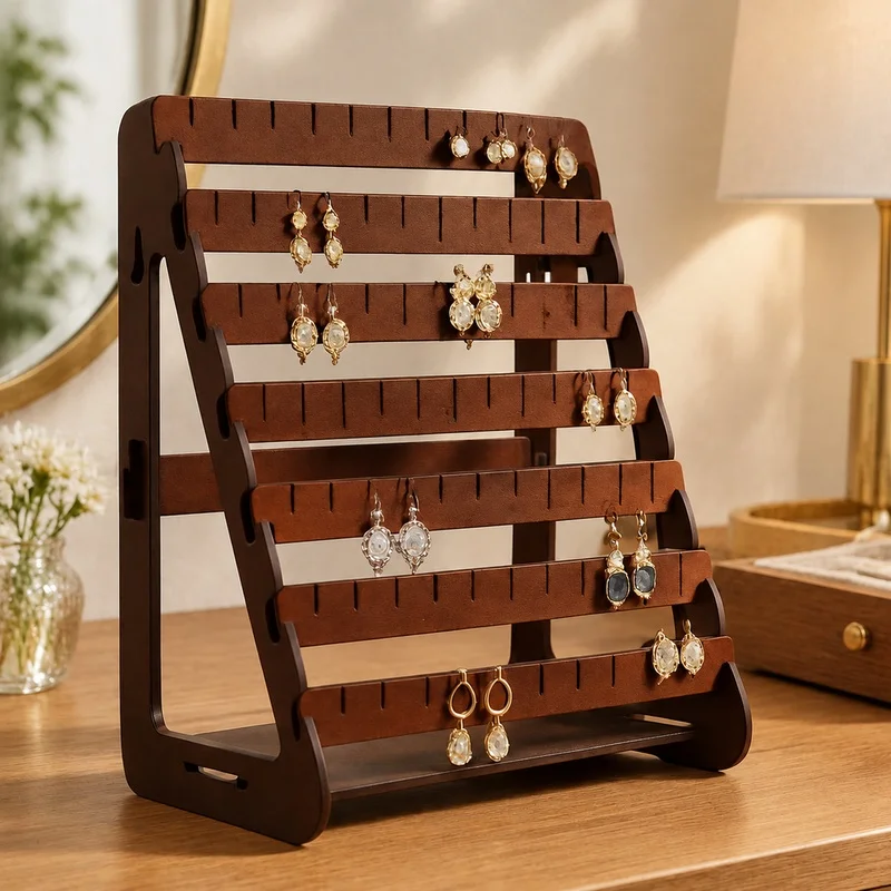 Spacious Jewelry Organizer Stand for Earrings Display and Storage on Dressing Table or Vanity Surface