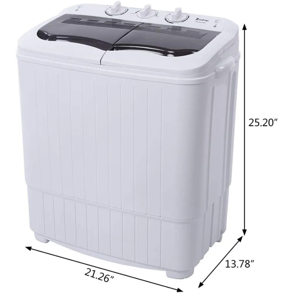 Portable Washer, Twin Tub Washer Dryer Combo W/ Drain Pump, 7.7Lbs Washer & 6.6Lbs Spinner, Semi-Automatic Washer& Dryer