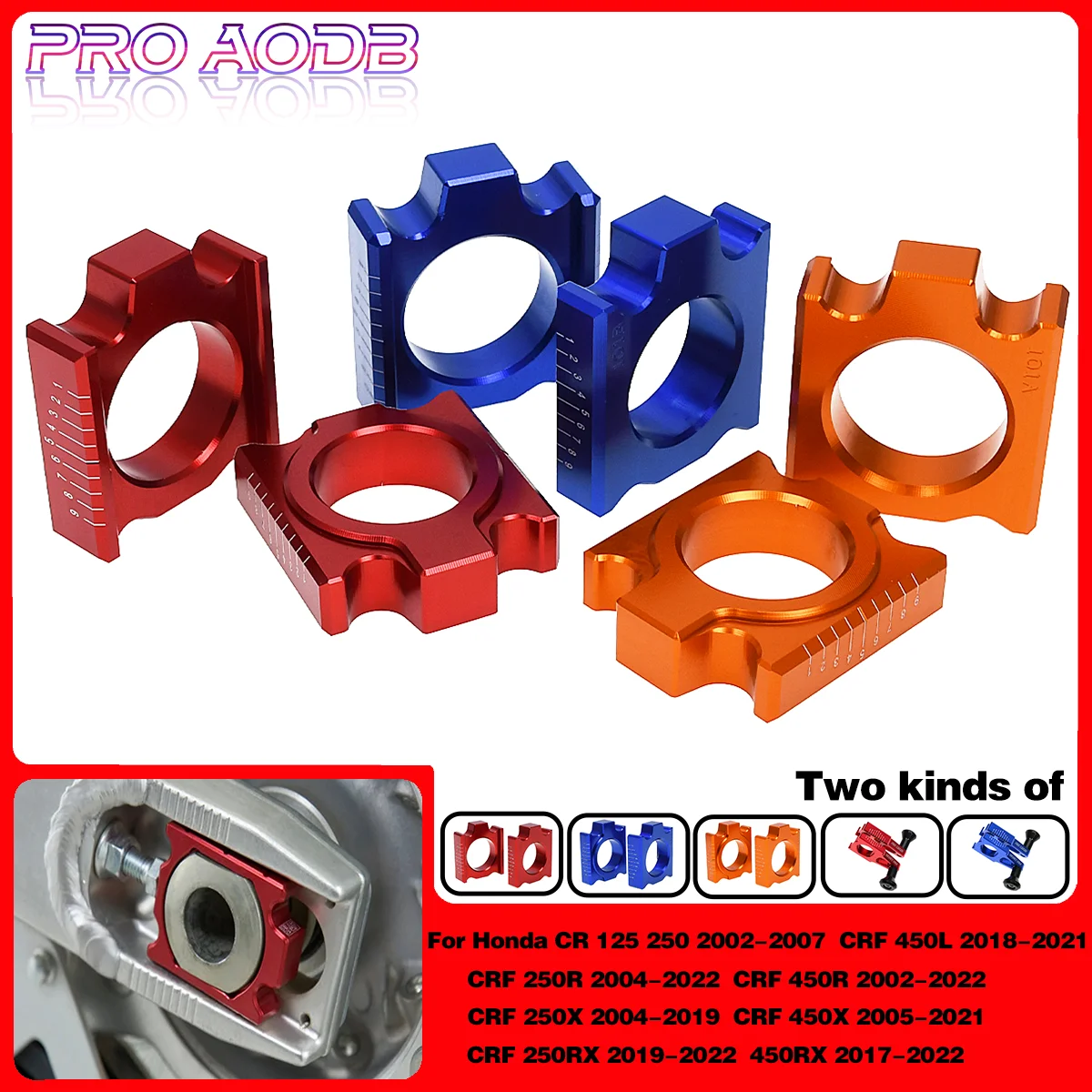 

Motorcycle CNC Rear Chain Adjuster Axle Blocks For Honda CR 125 250 CRF 250R 250X 250RX 450R 450X 450L 450RX Dirt bike 2002-2022