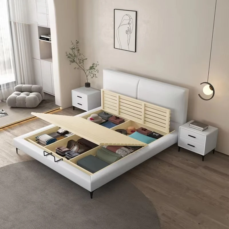 

Wholesale Price Bedroom Furniture Simple Design Multi-functional Faux Leather Soft Luxury king Size Bed with Storage for Girls