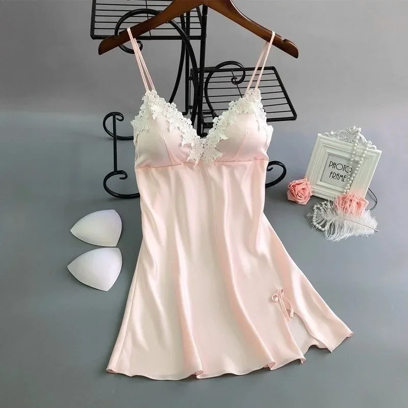 Sexy Lace Patchwork with Chest Cushion Lingerie Nighty Sleep Wear Nightdress Clothes Women's Nightgowns Sexy Nightwear - view 4