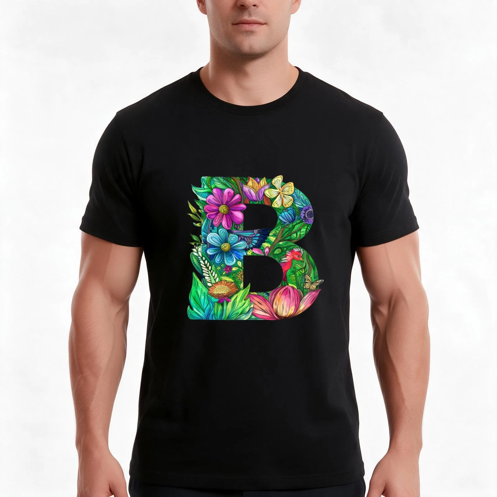 Monogram B Bespoke T-Shirt, Summer Casual Cotton Tee, Oversized Streetwear Tops, Vintage Graphic Print, Loose Fit Short Sleeve