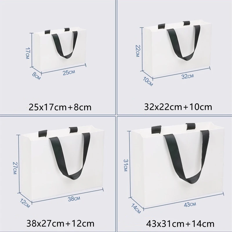 White Gift Paper Bags Gift Packaging with Black Handles Thicked Bulk Wedding Party Favor Bags Shopping Package Small Business