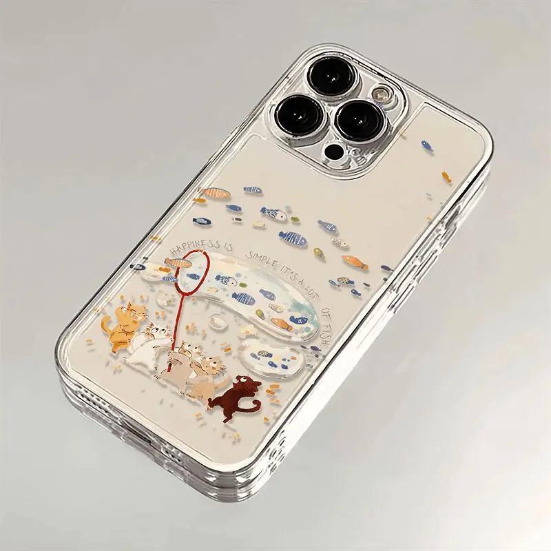 

Fishing Cat Team Kitten Couple Phone Case For iPhone 16 15 11 12 14 13 Pro Max Mini XS XSM XR 7 8 Plus SE4 16e Cute Cover Fundas