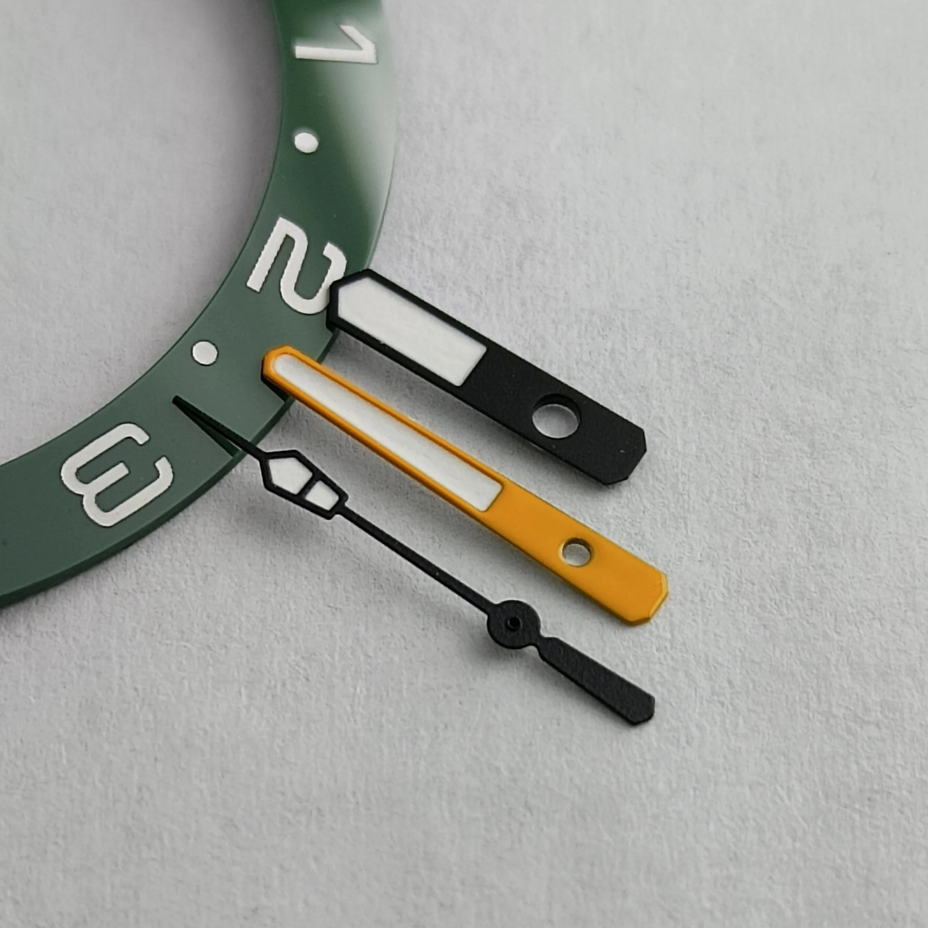 Aiguilles de boîtier de montre avec pointeur, cadran lumineux vert, pièces de montre, A9, NH35, NH36