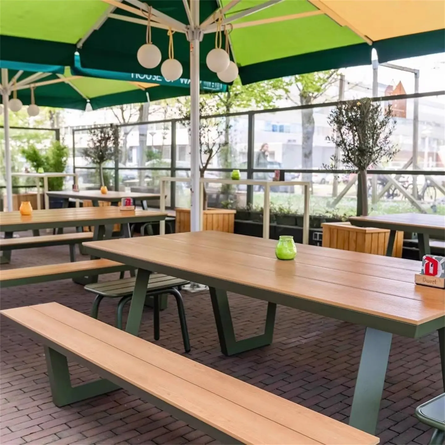 he-Integrated Outdoor Table Chair Bench Set for Park Courtyard Garden Terrace Restaurant Waterproof Sunproof Outdoor Furniture