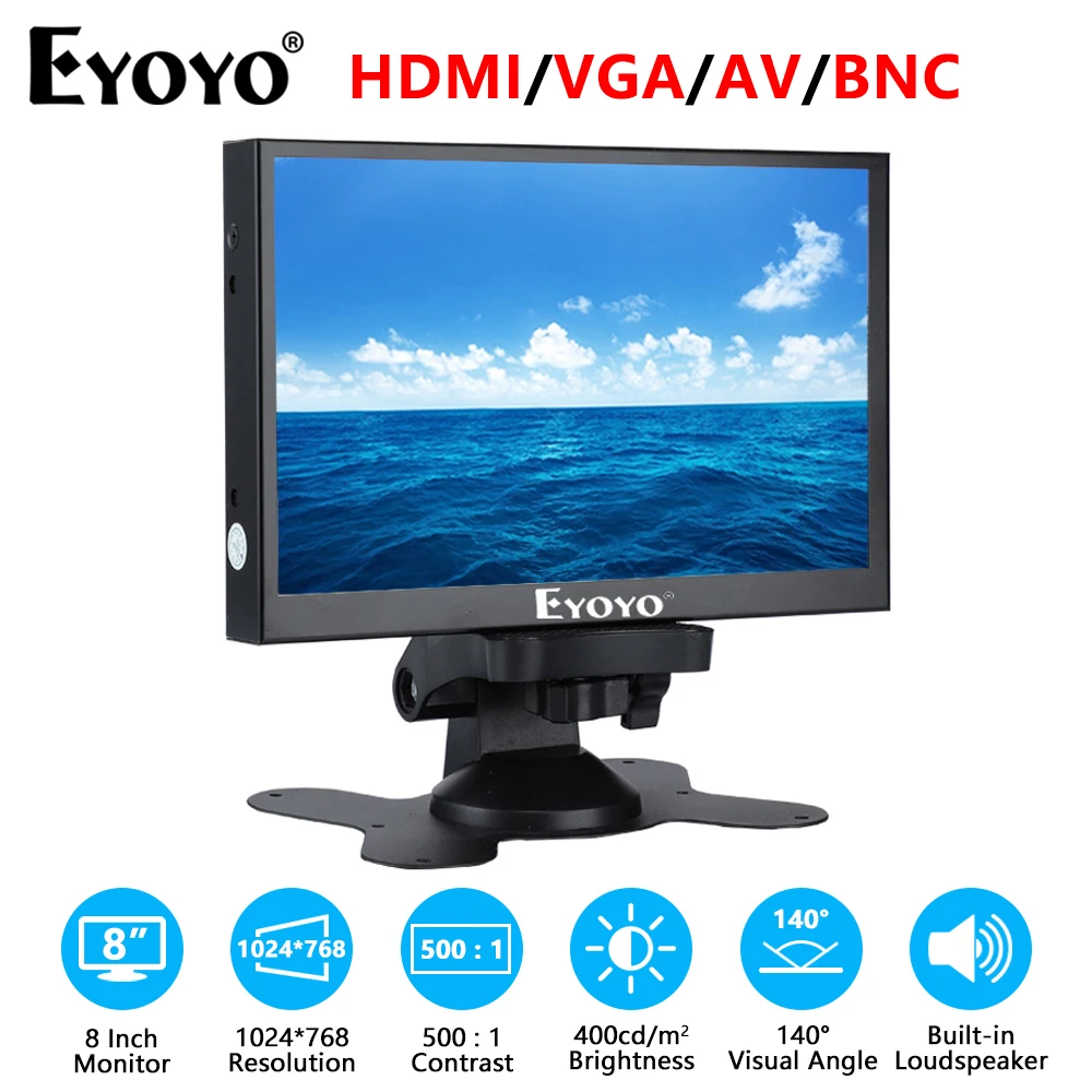 

Eyoyo 8 Inch Mini LCD Monitor Second Screen 1024x768 Portable Display With VAG/AV/BNC/HDMI Input Used For CCTV Camera System