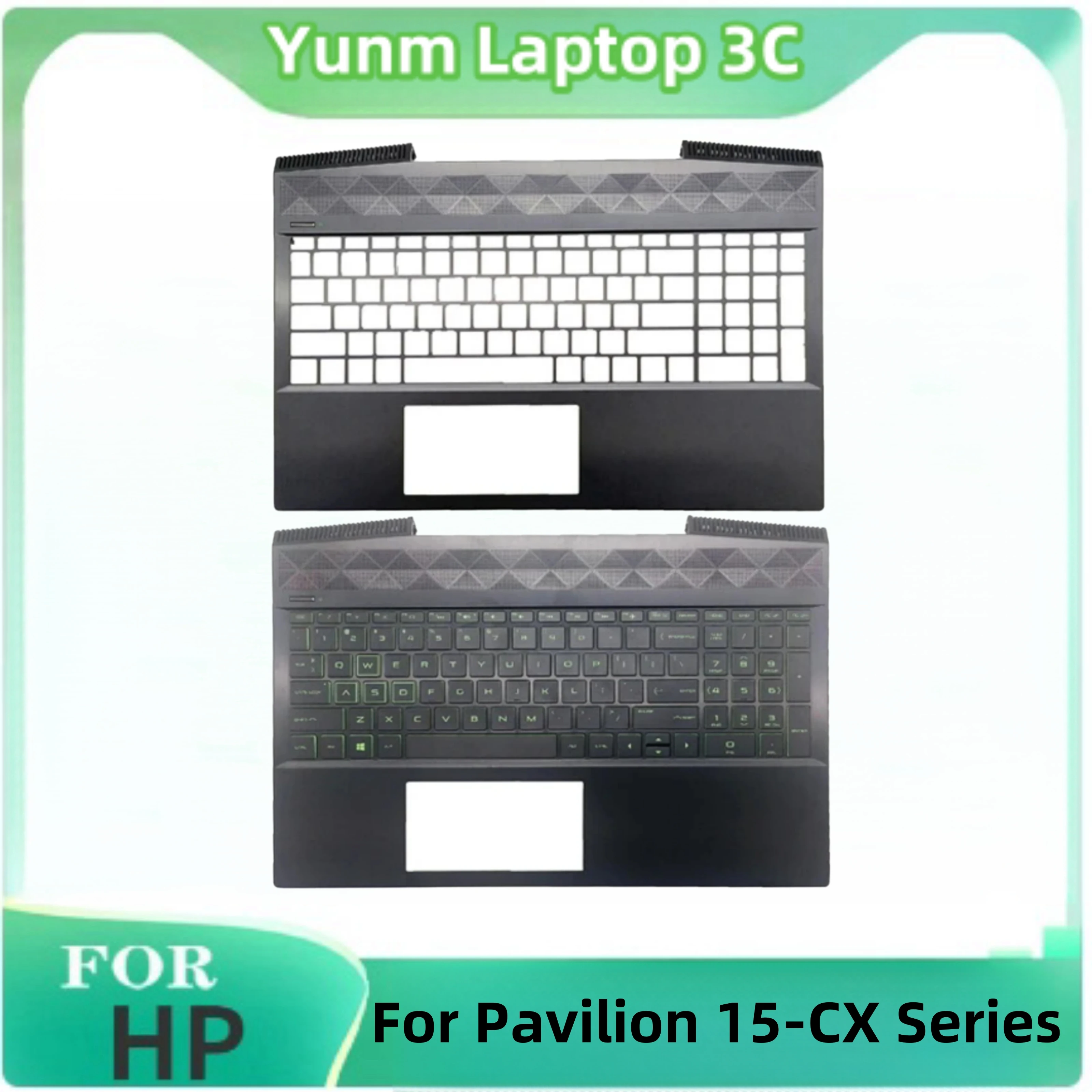 

New Laptop Palm Rest Cover with Green Backlit Keyboard for HP Pavilion 15-CX Series Original Laptop Accessories, Black