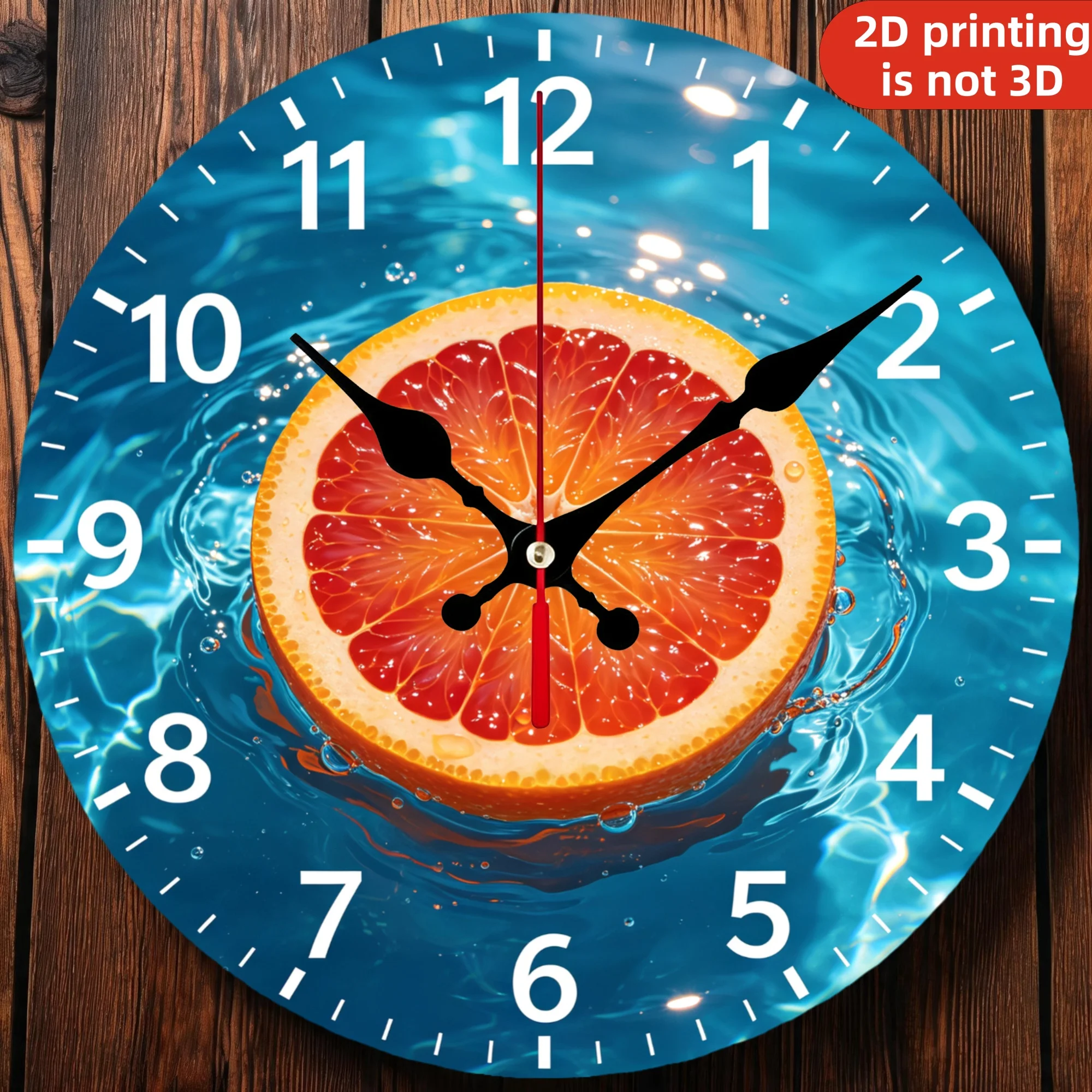 Fresh Grapefruit Wooden Wall Clock, Silent Non Ticking Quartz Movement, 10/12 Inch Round Wood Clock for Home Decor, Living Room Bedroom Wall Decoration