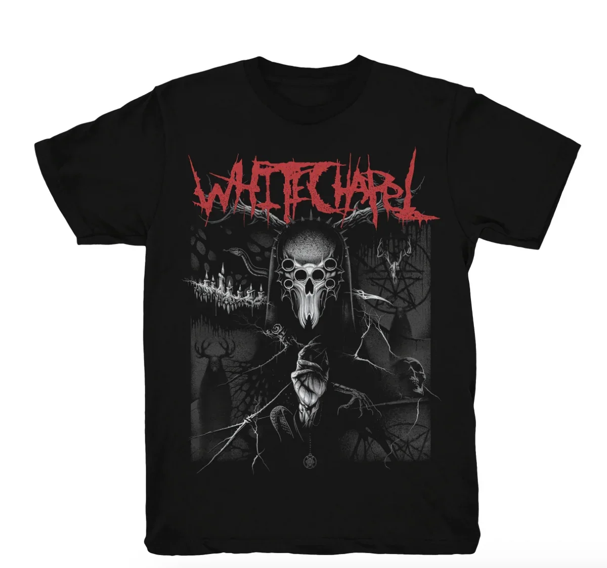 Whitechapel Band Print with Jagged Tearing White Band Logo Text Graphic T Shirt Deathcore Metal Tee for Band Fans Souvenir