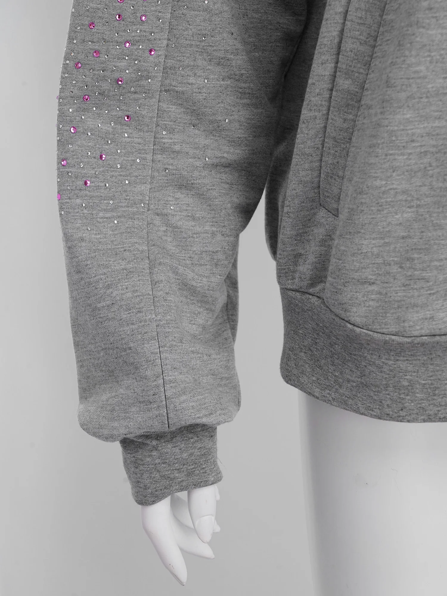 Ladies Full Zip Hoodie with Arm Zippers Shiny Rhinestone Decor Casual Jacket with Pockets for Daily & Dialysis view 5
