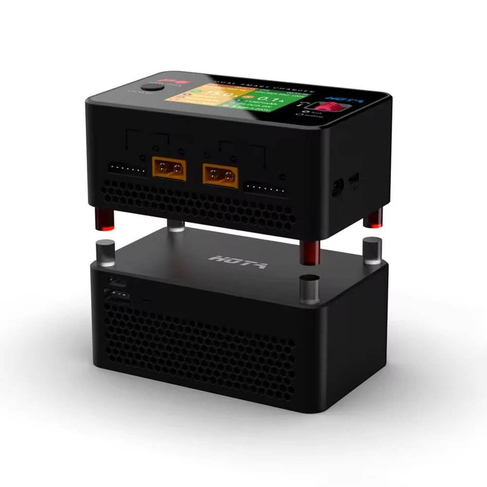 HOTA P6 Dual Smart Charger AC240W DC600W 15A T240 Power Adapter for Lipo LiIon NiMH Battery with Type-C iPhone Samsung Charging