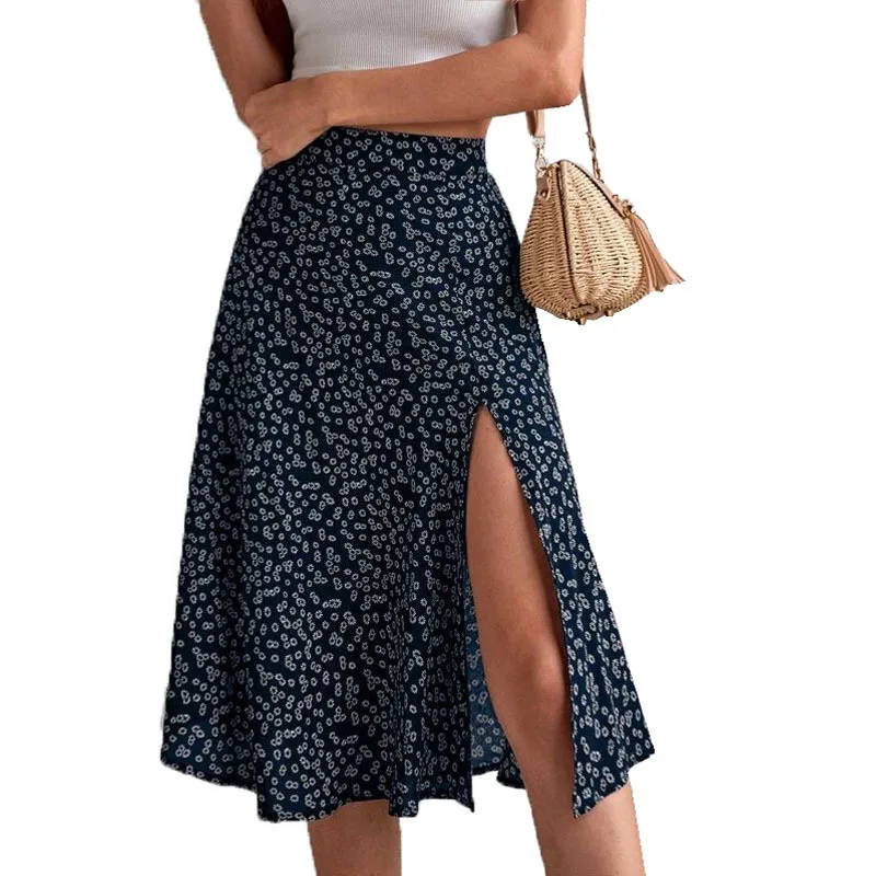 Jocoo Jolee Women 2024 Summer Spring Boho Long Skirts Dress Floral Print Elastic Waist Split Sexy A Line Beach Maxi Skirt