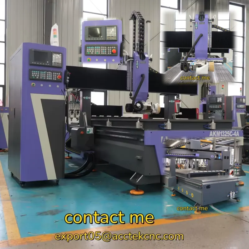 Industrial 4 Axis ATC CNC Router 1325 180° Rotatable Head Wood Engraving Machine for Cabinet Door Making 3D Carving
