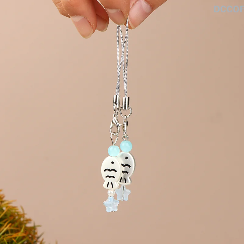 Cute Little Fish Phone Lanyard Cartoon Taiyaki Beaded Mobile Phone Chain Cellphone Strap Keycord For Girl Gifs