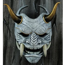 Prajna Mask Headwear Oni Samurai Cow Devil Grimace Fangs Japanese Cosplay Costume Props Halloween Horror Decor Home Decoration