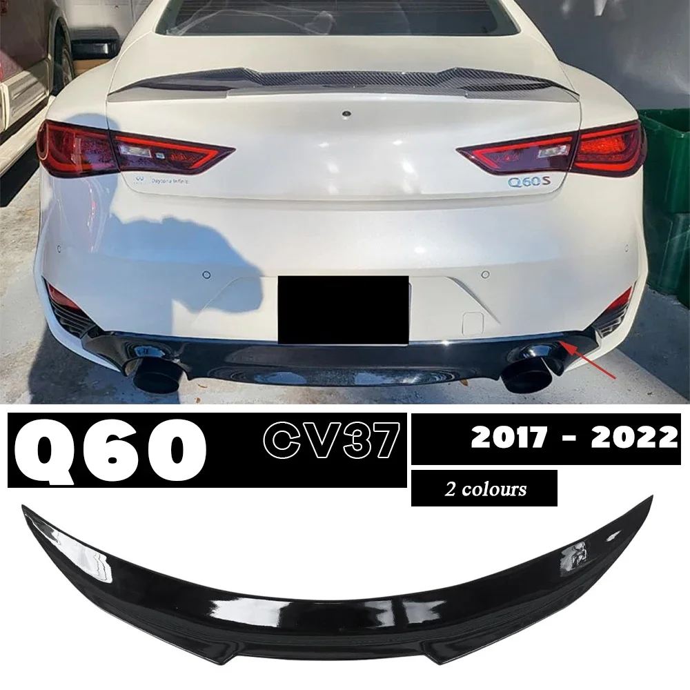 Carbon Fiber Printing Rear Boot Gloss Black High-kick Tunk Lid PSM Spoiler for Infiniti Q60 CV37 2017 - 2022 (Fits All Trims)