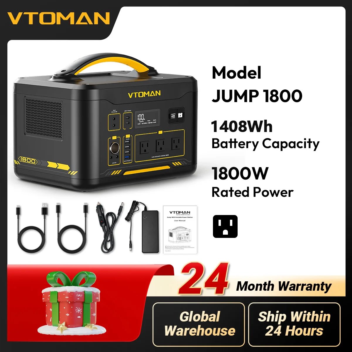 VTOMAN JUMP 1800 Power Station 1408Wh LiFePO4 Battery 1800W Emergency Power Supply for Outdoor Camping Home Energy Power