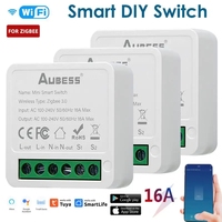 AUBESS 16A Tuya Wifi / Zigbee Mini Smart Switch 2-Way Control Smart Life DIY Light Switches For Alexa Google Home Yandex Alice