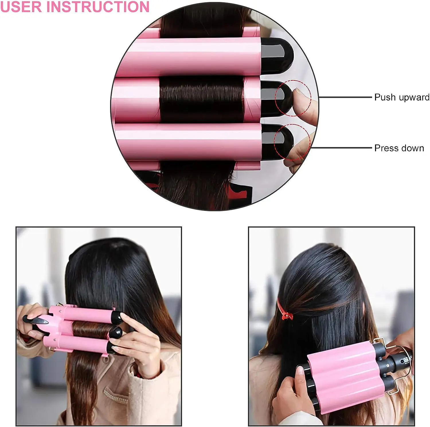 3 Barrel Curling Iron Hair Crimper Portable Temperature Adjustable Ceramic Wave Iron Wand Curler DIY Curly Hair Stylin