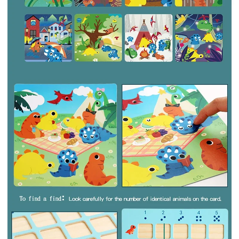 Crianças jogo de contagem montessori matemática brinquedos número de madeira sentido dinossauro contagem números correspondência lógica cedo presente educacional