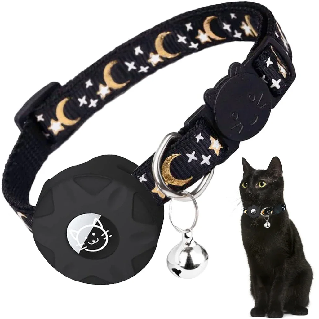 For Apple Tag Cat Collar, Reflective Kitten Collar with Airtag Holder and Bell for Girl Boy Cats,Breakaway Small Dog Collar