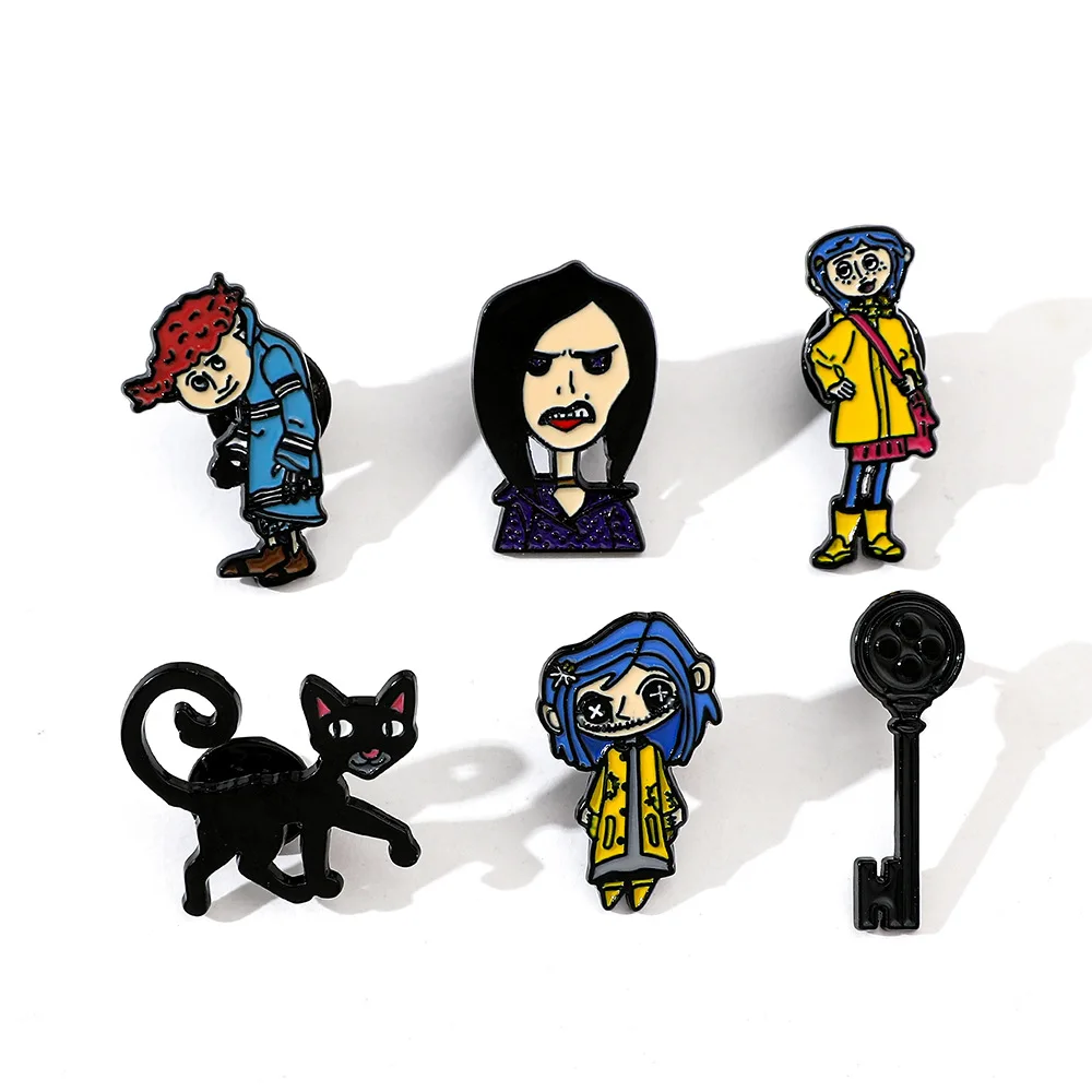 Cartoon Movie Coraline and the Secret Door Brooch: fashionable Halloween spooky enamel pin with zinc alloy and coin badge design