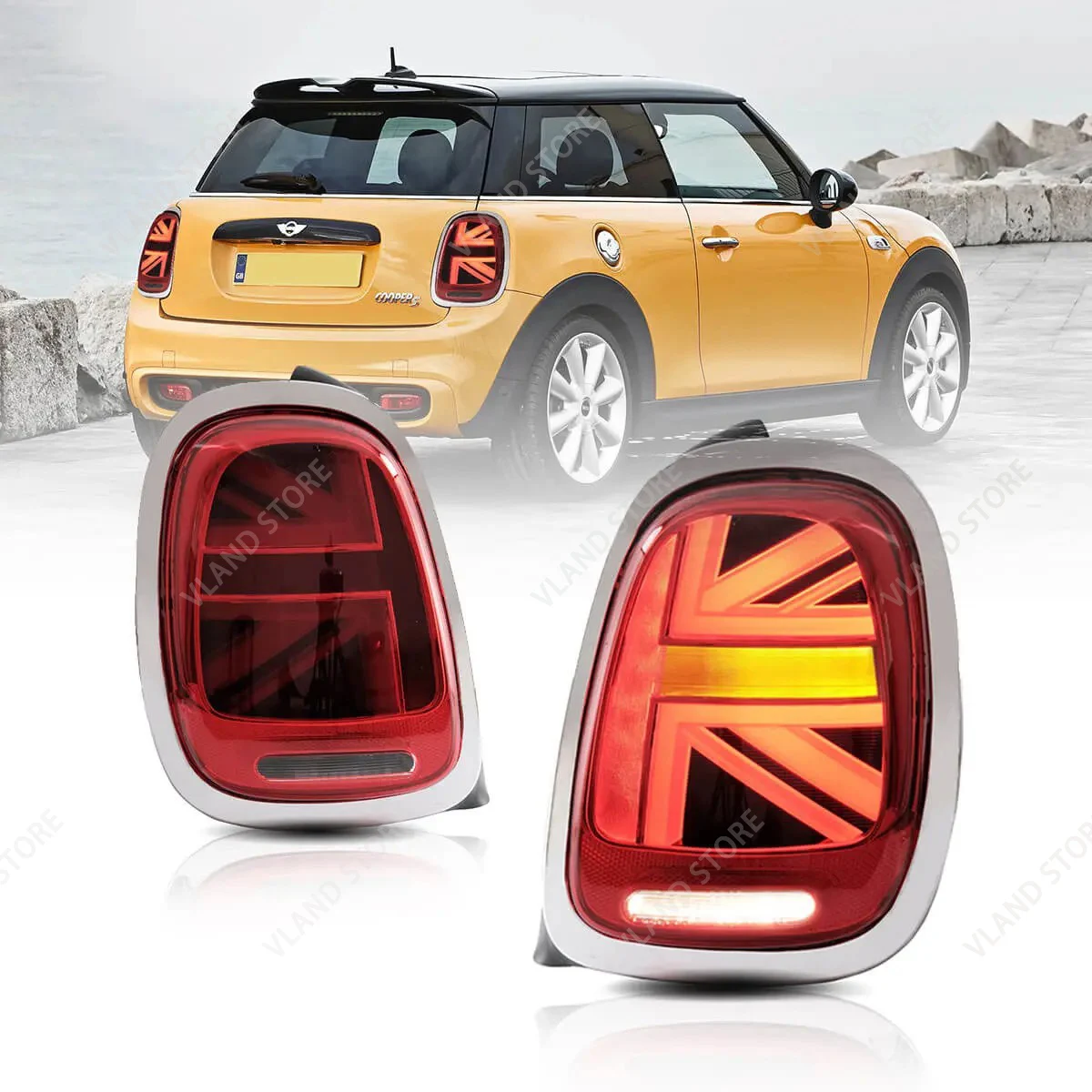 VLAND volledig LED-achterlichten voor de Mini Cooper F55, F56 en F57 (modeljaar 2014–2019), met sequentiële richtingaanwijzers en een complete achterlichtunit – een upgrade.