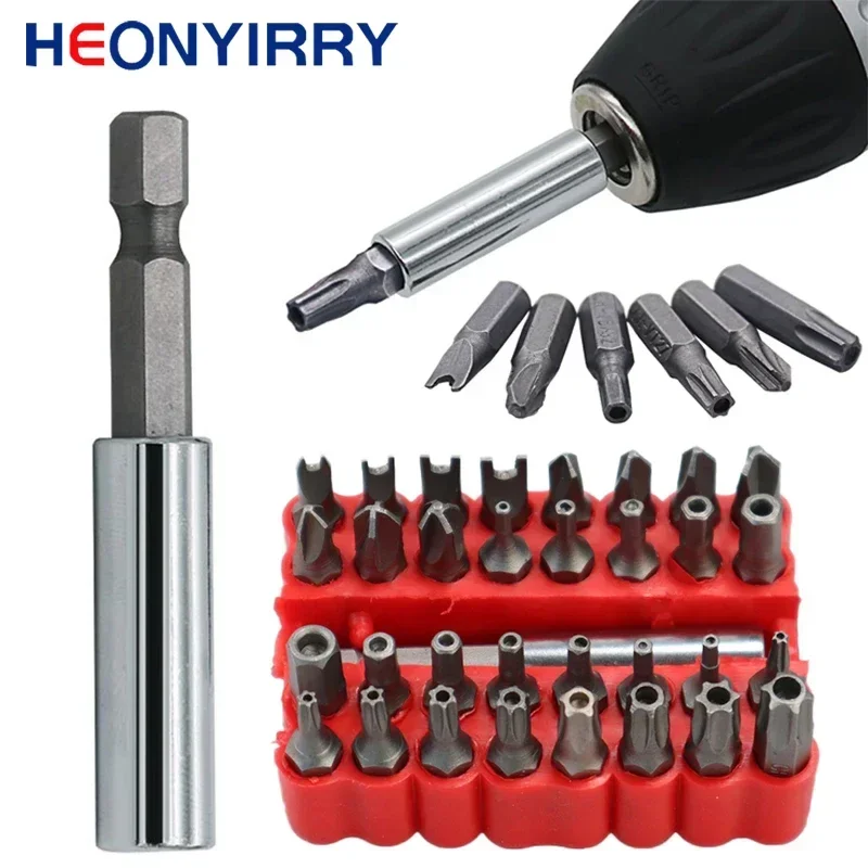 33pcs Security Bit Set with Extension Bit Holder Tamper Star Screwdriver Bits Set Quick Release Bit Holder