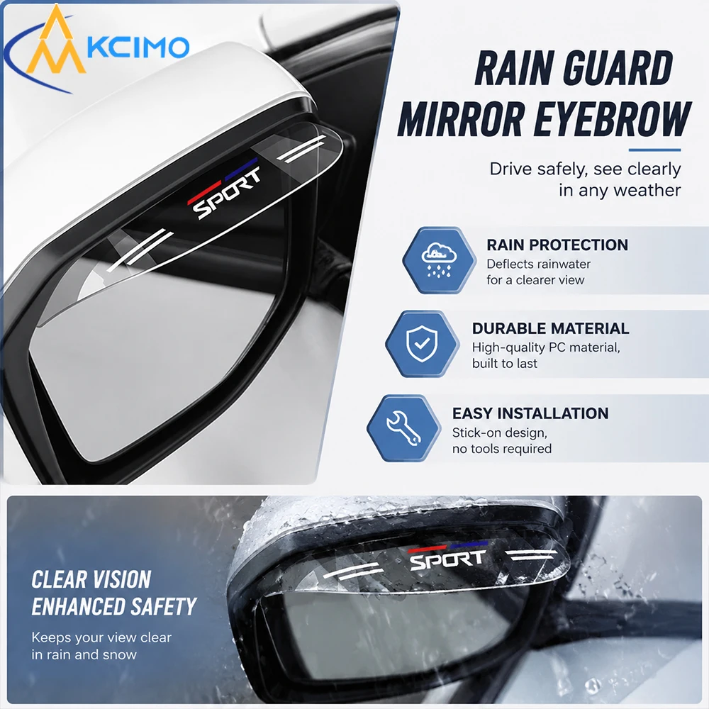 2PCS Transparent Car Rearview Mirror Rain Eyebrow Waterproof Side Mirror Rain Visor Deflector Shield Accessory