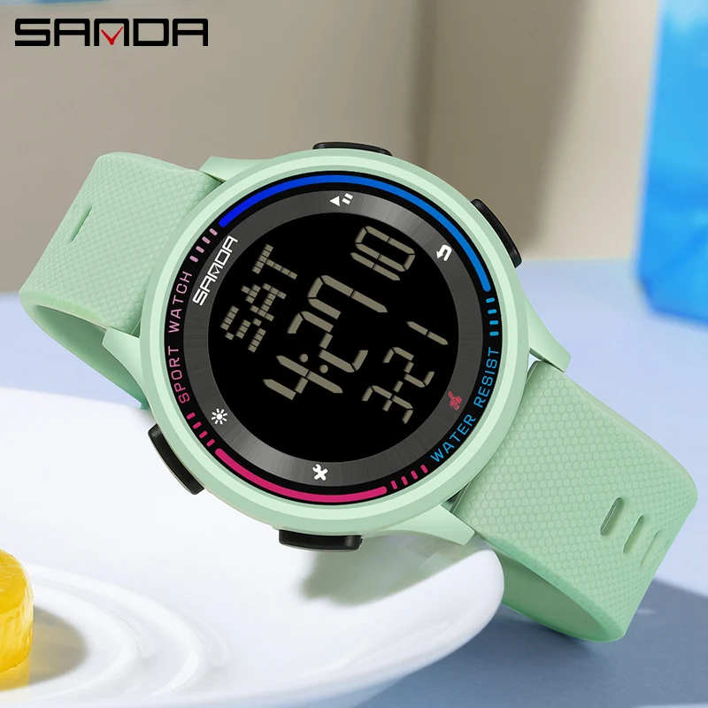 Sanda 6158 led luminoso digital na moda relógios femininos adolescente esportes ao ar livre relógio casual 5bar à prova dwaterproof água relógios de pulso das mulheres