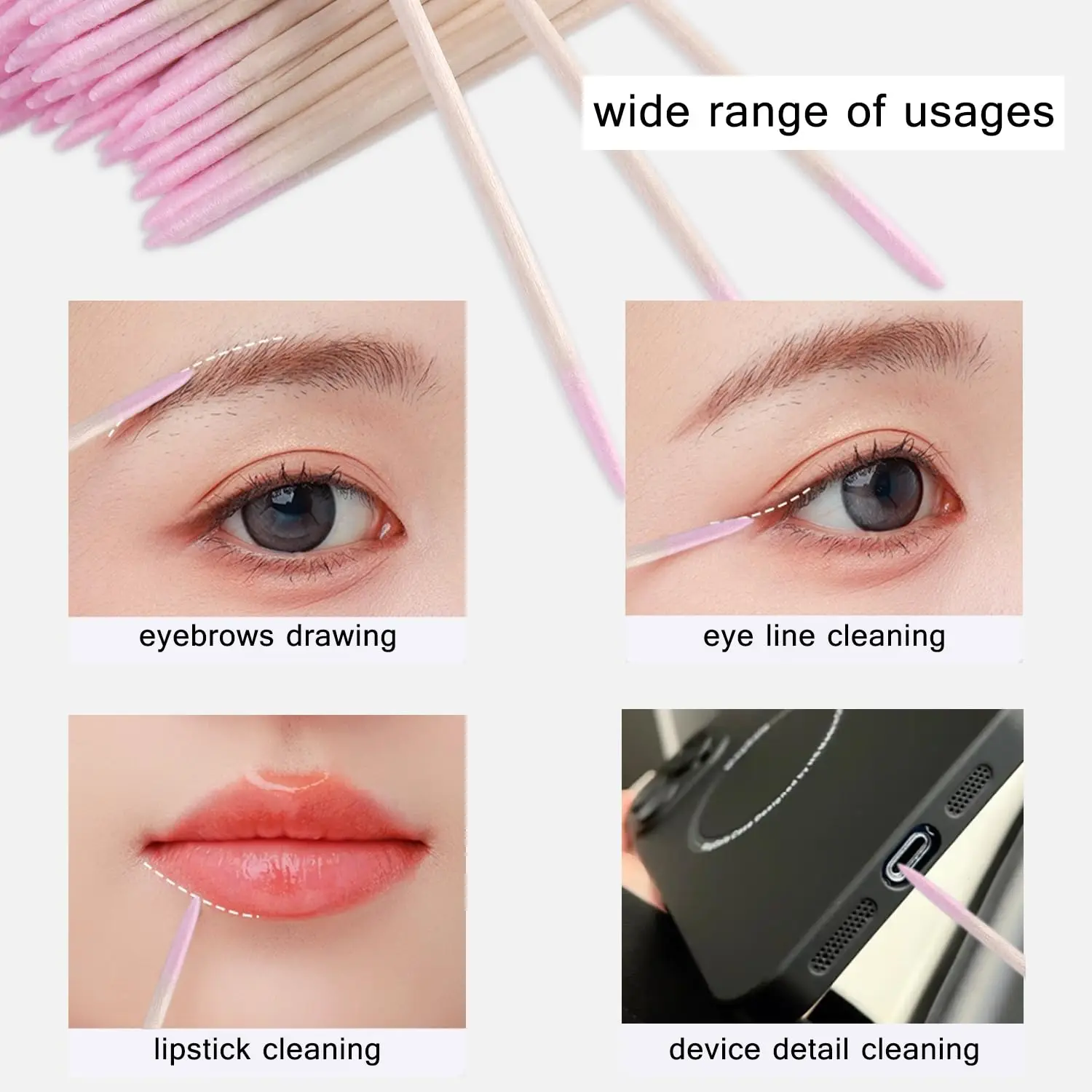 Pennello per microapplicatori monouso da 100 pezzi, tamponi di cotone con punta appuntita, forniture permanenti per tatuaggi, bastoncini per applicatori cosmetici per trucco