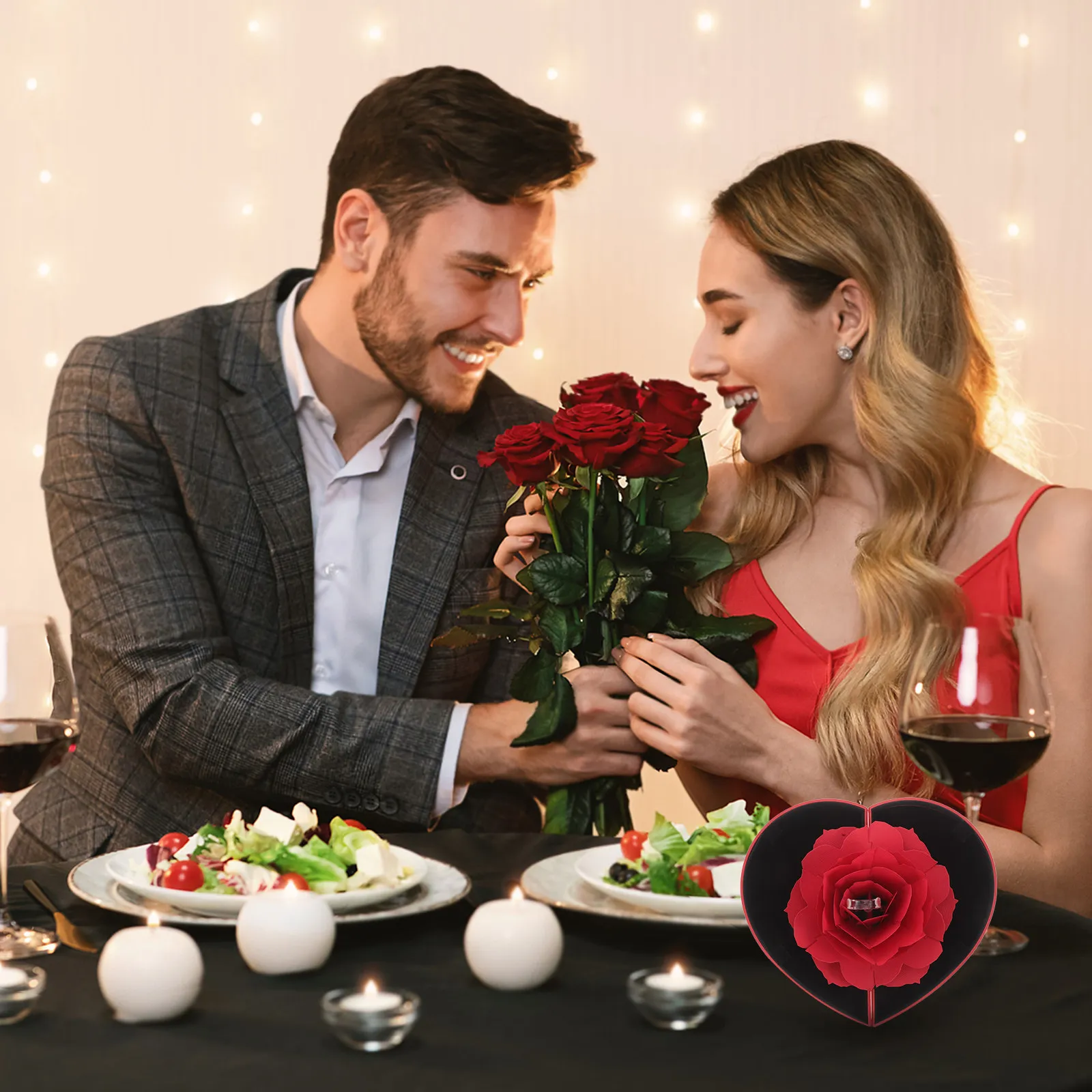 

Вращающаяся шкатулка для украшений в форме розы, держатель для обручального кольца в форме сердца для предложения руки и сердца, Дня святого Валентина, свадьбы, для ожерелья и серег