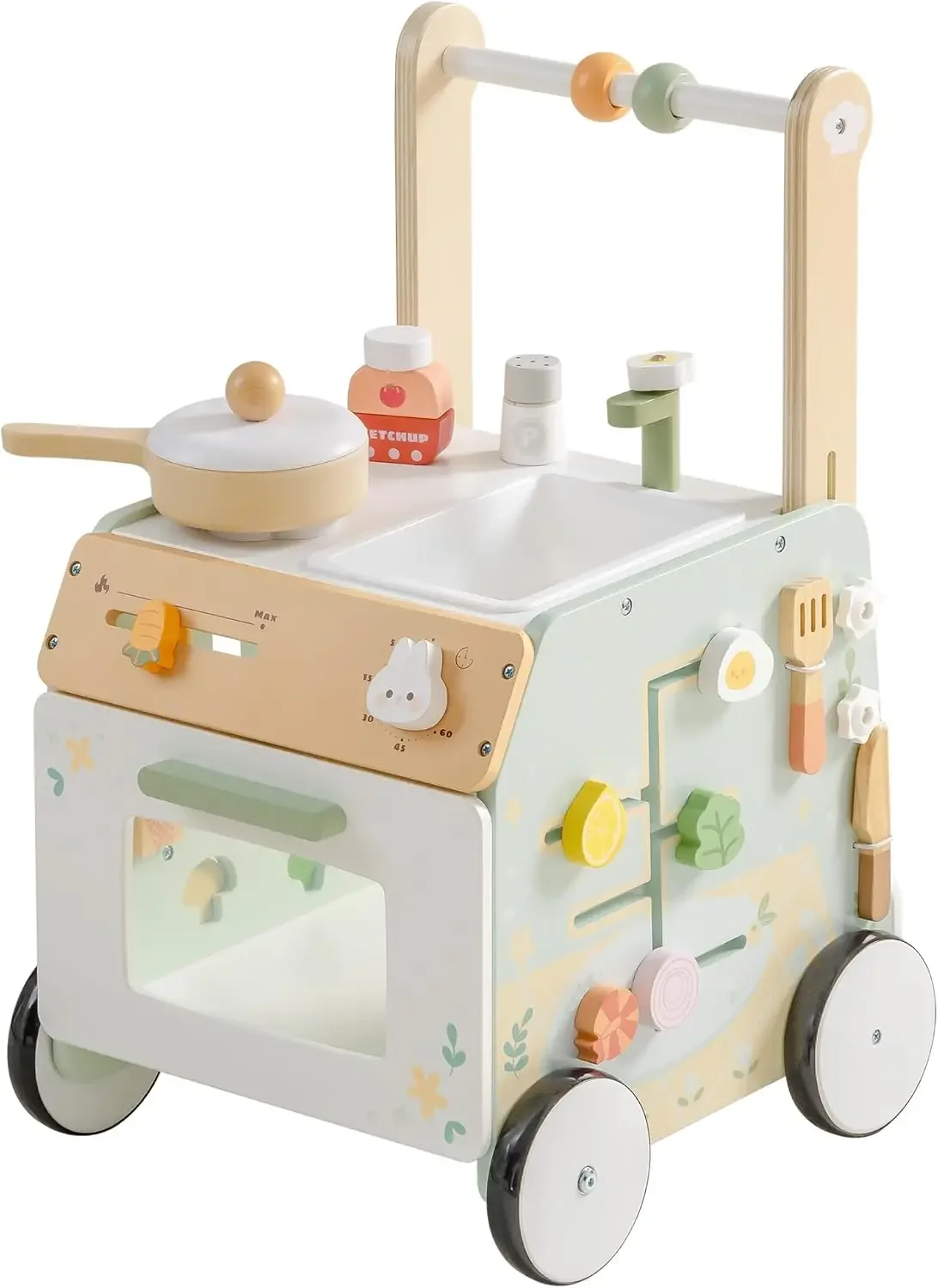 Robud Girello in legno con velocità regolabile in altezza Giocattolo spinta per prevenire le gambe a forma di O Giocattolo da passeggio per bambini Montessori per ragazze e ragazzi