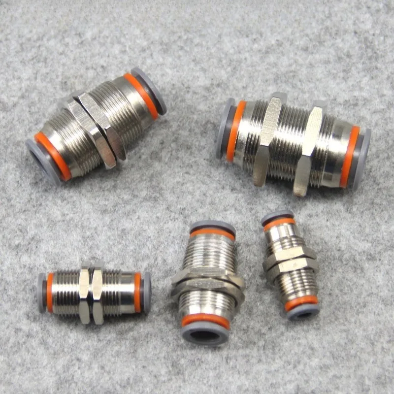 PM Pneumatic Bulkhead Push-in Fitting - Straight Through Quick Connector for Panel Mount