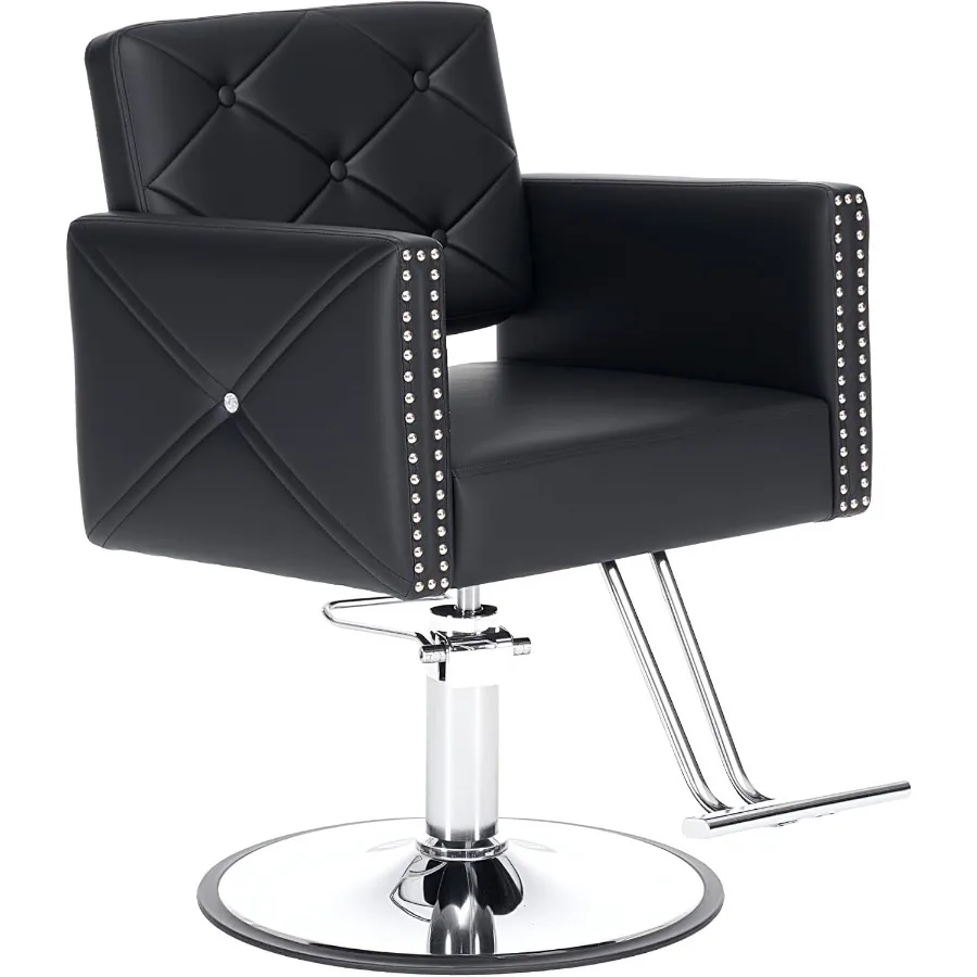 Barber Chair with Rivets, Salon Chair for Hair Stylist, 360 Degree Swivel, Heavy Duty Hydraulic Pump, Professional Styling Chai