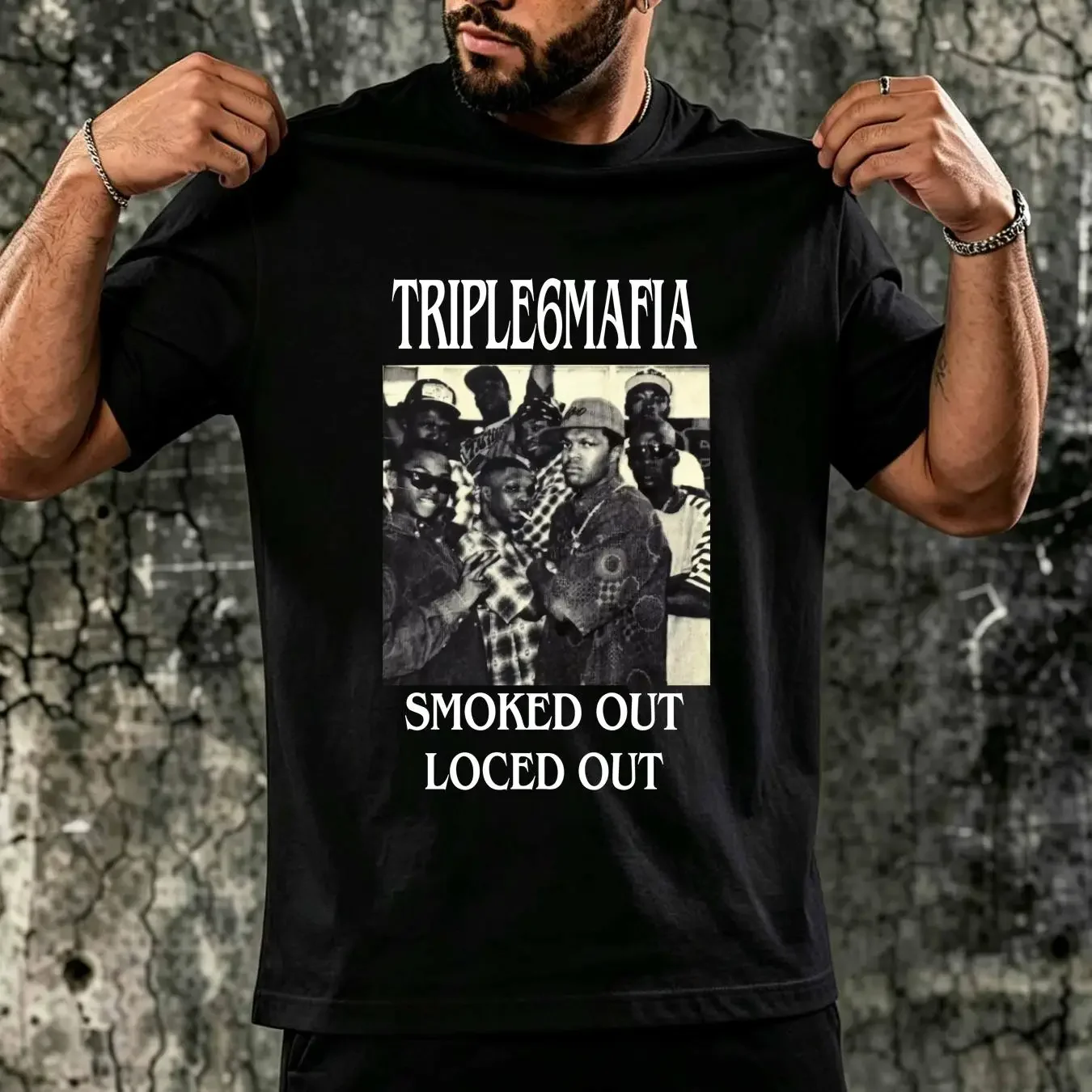 washed T Shirt Tripple Six Mafia Smooked Out Locked Three 6 Holiday  vintage Washed Breathable Casual Slightly Comfortable