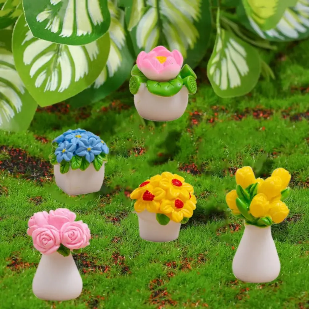 Cute Resin Mini Flower Potted Artificial Lifelike Micro Landscape Ornaments Plant Series Colorful Resin Flower Model Car