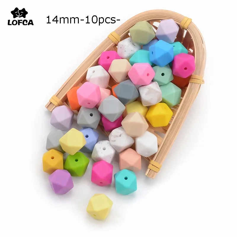 LOFCA 10pcs 14mm Hexagon Silicone Beads Food Grade  Baby Teether Baby Teething Toy BPA Free Necklace  Pendant For DIY