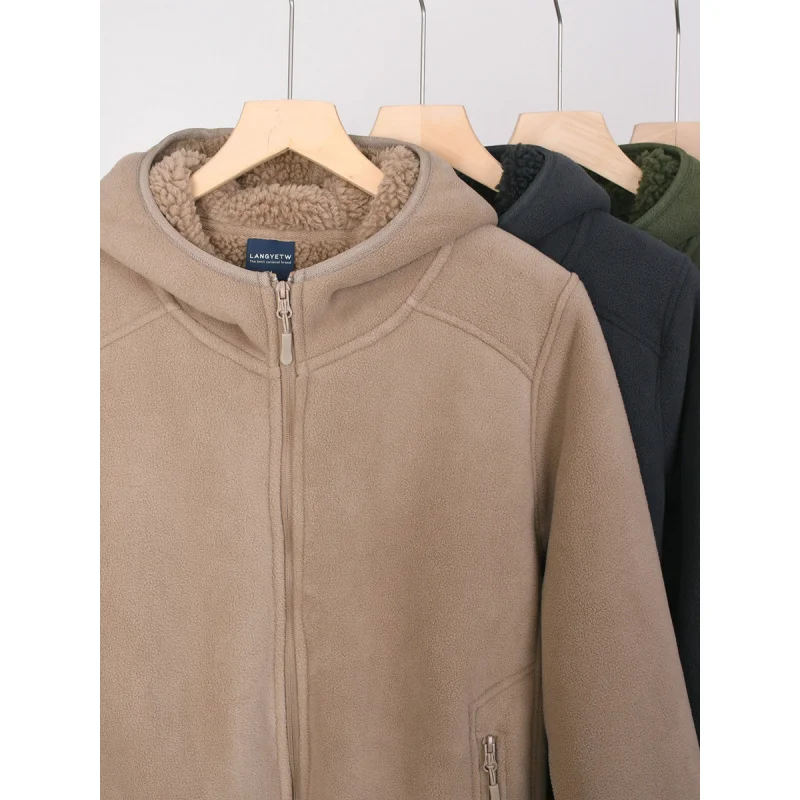 W2EJOURNEY الاتحاد الأوروبي الولايات المتحدة حجم قسط جودة فاخرة ملابس خارجية خمر 520 جرام الوزن الثقيل شيربار الصوف قلنسوة بسحاب سترة #4