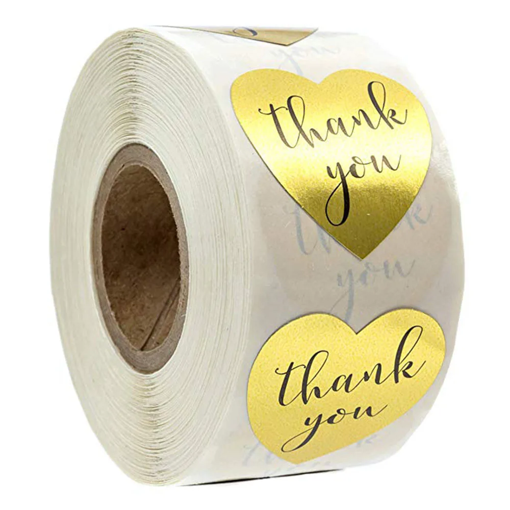 100-500pcs Golden Thank You Sticker For Parents Friends Heart Style Tag Labels For Business Bag Envelope Seal Reward Gift