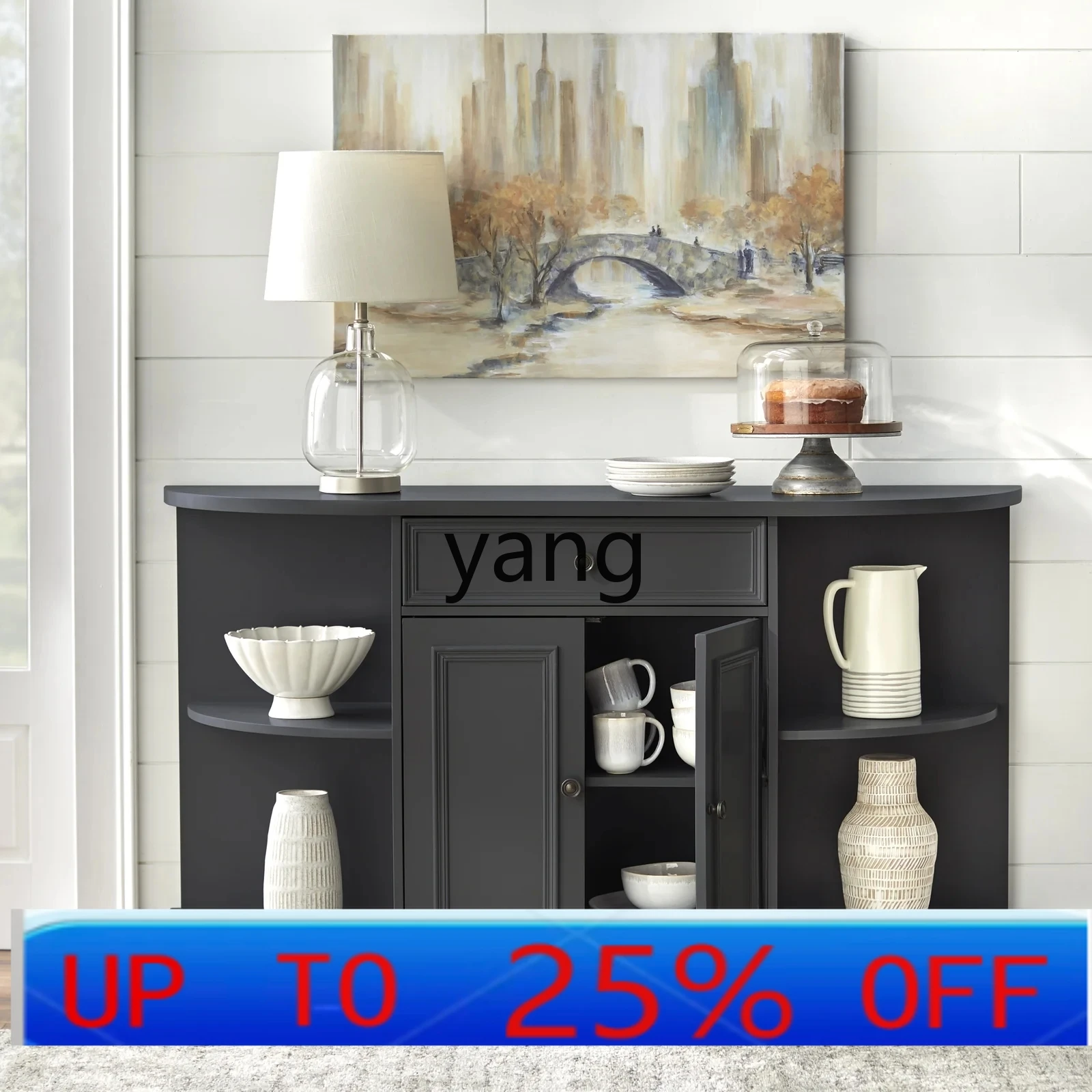 

CX semi-round dining side cabinet solid wood porch dining room living room wall locker double door