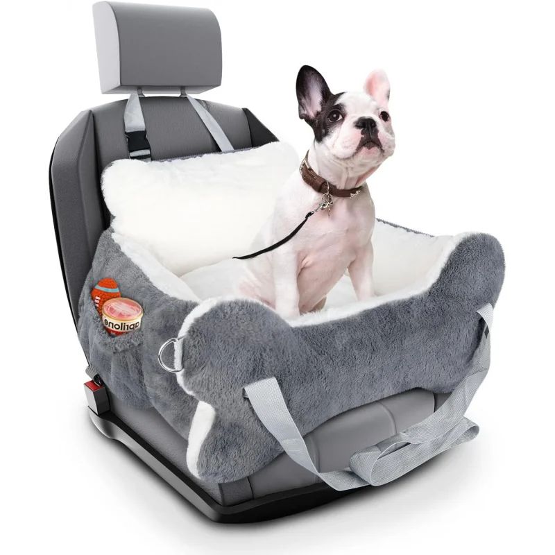 

Small Dog Car Seat Booster Bed Plush Cushion Non Slip Bottom Safety Belt Washable Travel Mat with Pocket for SUV Truck Car Pet