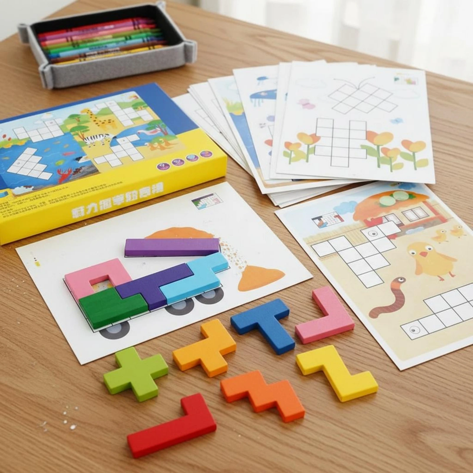 

Five-Square Block Brain-Teaser Printed Task Cards Geometric Block Brain-Teaser Grid Layout Colorful